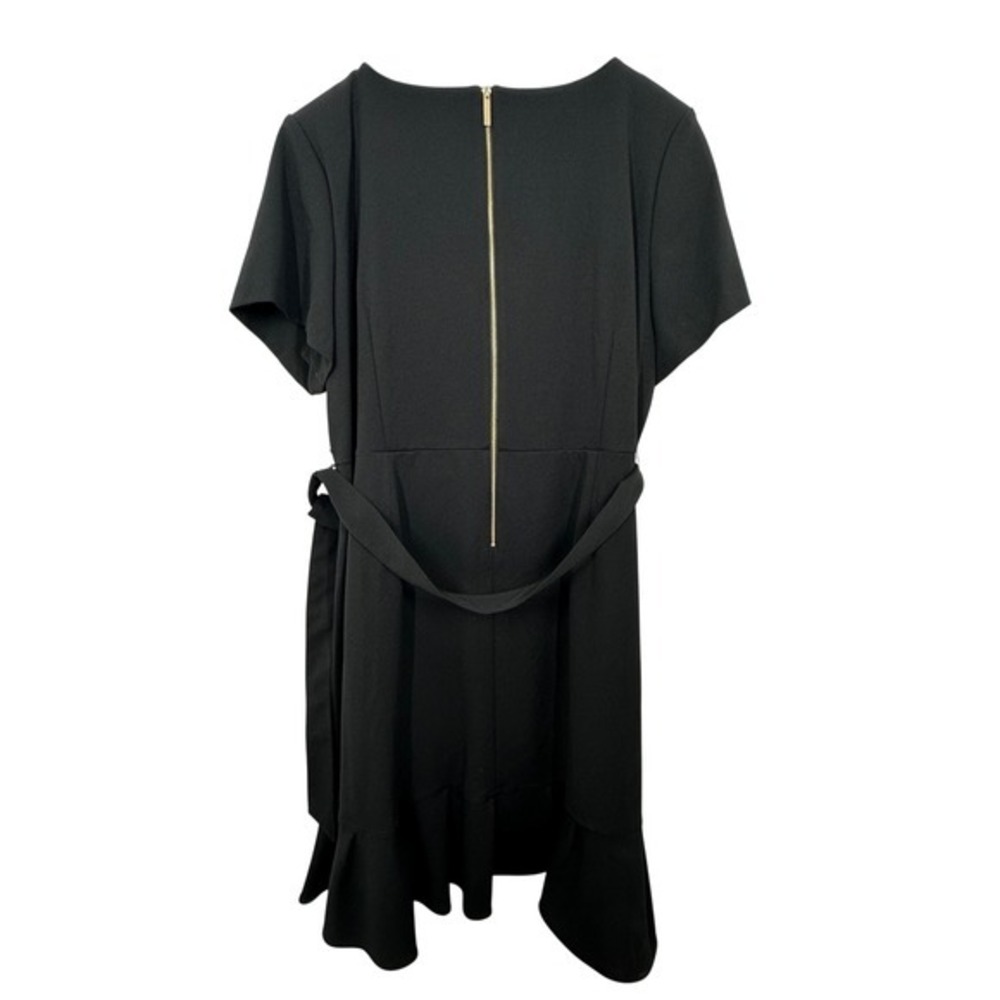 Calvin Klein Womens Plus Size 22W Black Short Sleeve Tie Waist Ruffle‎ Hem Dress - Picture 3 of 9